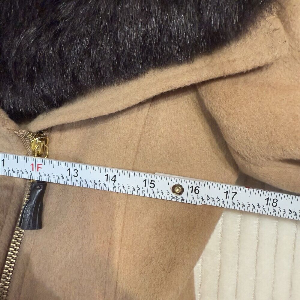 Via Spiga Camel‎ Faux Fur Wool Blend Pea Coat Women Sz 0 NWT $400 No Belt - Picture 7 of 16